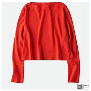 NWOT Uniqlo U boat neck crop red long sleeves wool